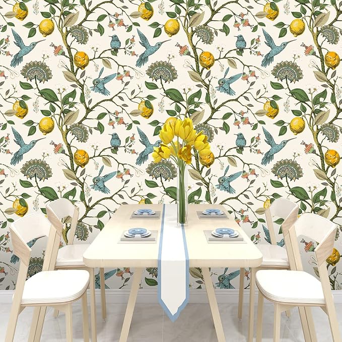 Blue Bird Self Adhesive Wallpaper Fresh Lemon Tree Peel and Stick Wallpaper - Image 4