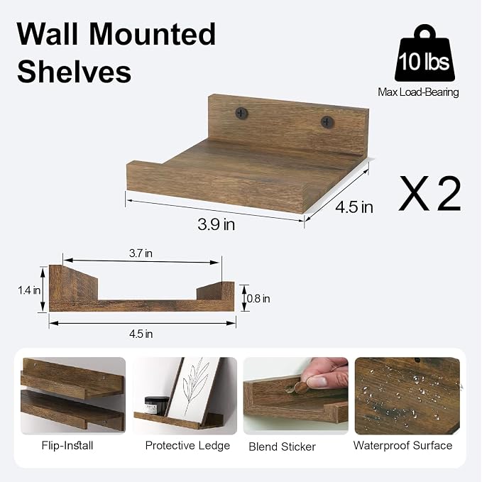 Small Floating Shelves for Wall Decor, Wall Mounted Wood Shelf for Bedroom - Image 3