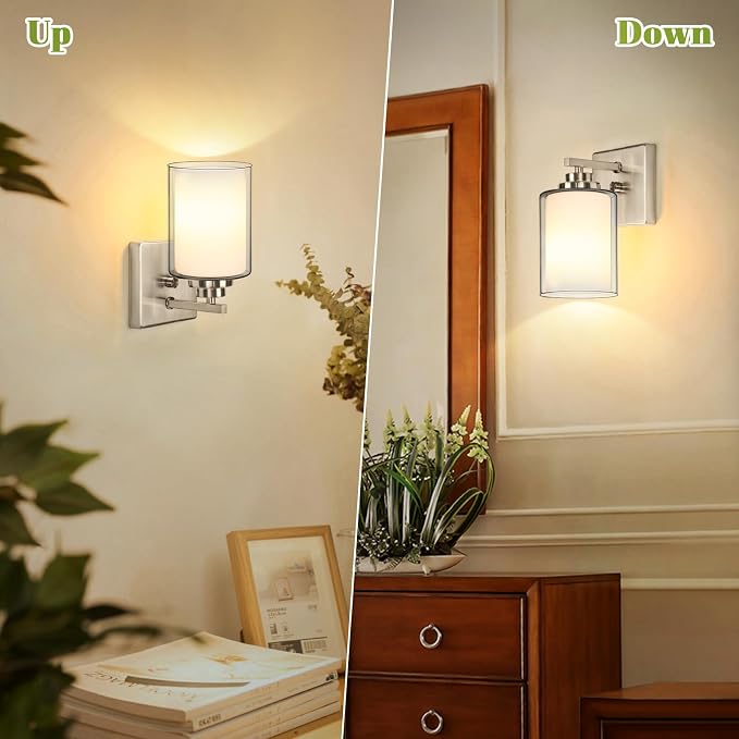 Set of 2 Wall Sconces for Bathroom, Modern Vanity Light Fixtures, Nickle Wall - Image 4
