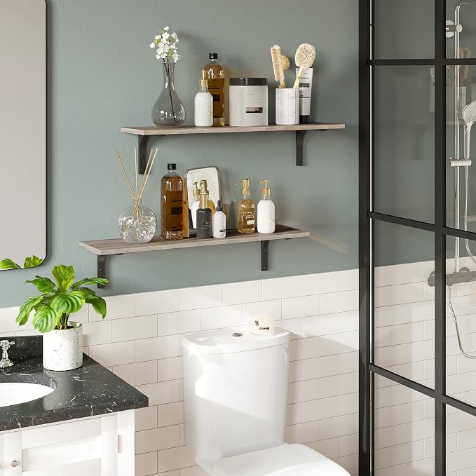 DINZI LVJ Long Wall Shelves, 31.5 Inch Wall Mounted Shelves Set of 2, - Image 4