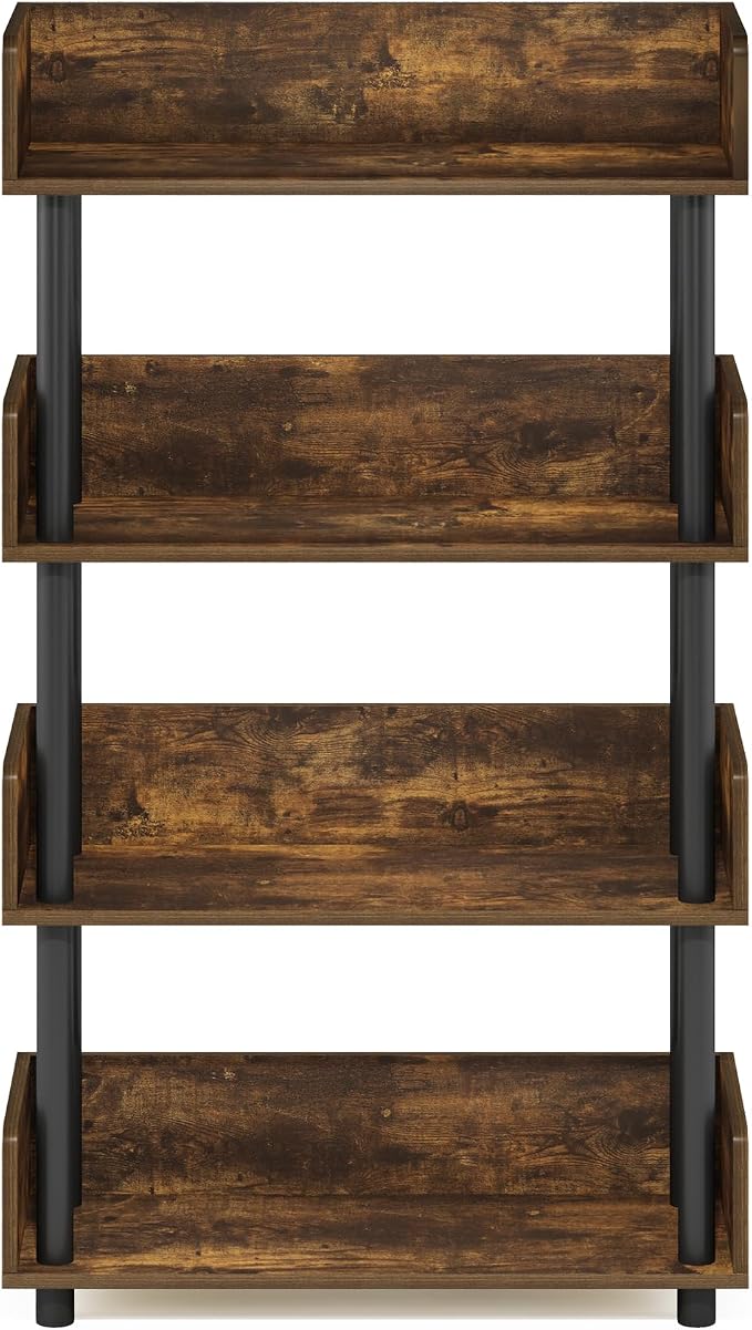 Furinno Turn-N-Tube 4-Tier Toolless Display Rack, Amber Pine/Black - Image 6