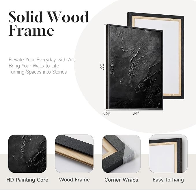 Large Framed Black Abstract Wall Art Set of 2 - Image 5