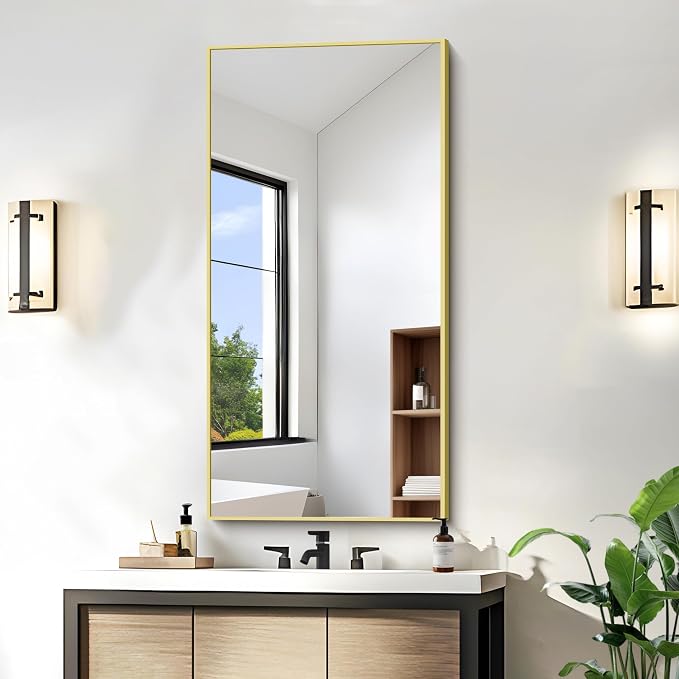 KOCUUY Gold Bathroom Mirror, HD Tempered Glass, Anti-Rust Frame, Modern Design by KOCUUY