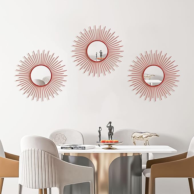 3 Pack Metal Mirrors for Wall Sunburst Wall Mirrors Home Décor Decorative - Image 3