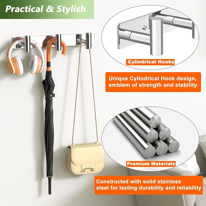 Wall Mounted Coat Rack-3 Hooks, Heavy Duty Stainless Steel Wall Hooks - Image 3
