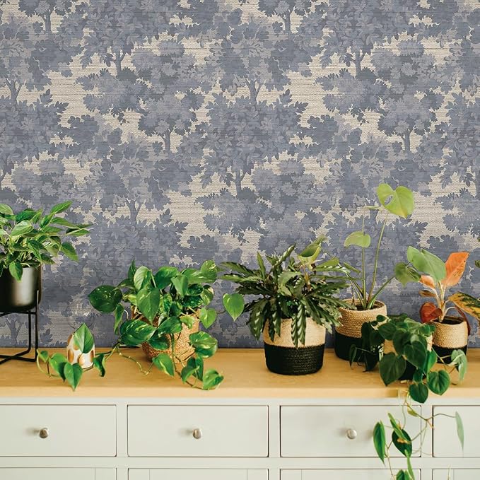 Tempaper Textured Blue Canopy Toile Faux Grasscloth Removable Peel and Stick - Image 2