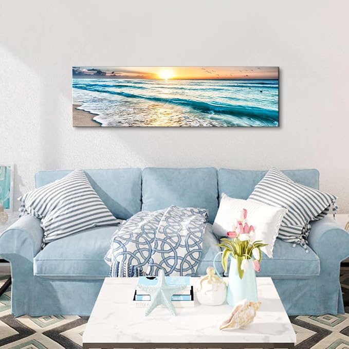Sunrise Ocean Beach Canvas Wall Art Coastal Room Decor Nature Pictures - Image 5