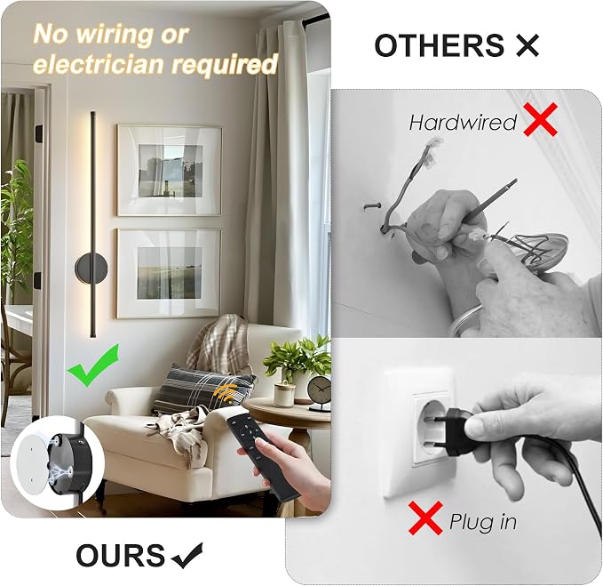 Battery Operated Modern Wall Sconces Set of Two, Rechargeable Wireless Wall - Image 2