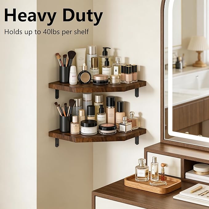 Alsonerbay Corner Shelf Wall Mount, Rustic Wood Shelves - Image 4