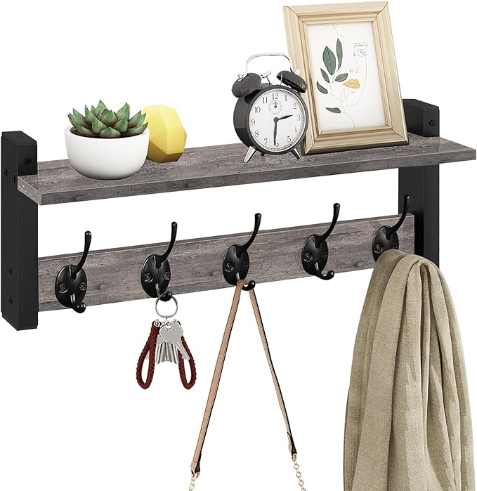 Homode Wall Hooks with Shelf, Coat Rack Wall Mount, Entryway Shelf with Hooks by Homode