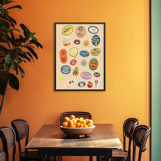 Black Framed Canvas Wall Art Posters Trendy Kitchen Vintage Fruit Market - Image 4
