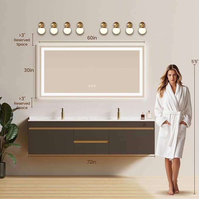 60X30 LED Bathroom Mirror with Lights, Backlit + Front Lit, Lighted Bathroom - Image 7