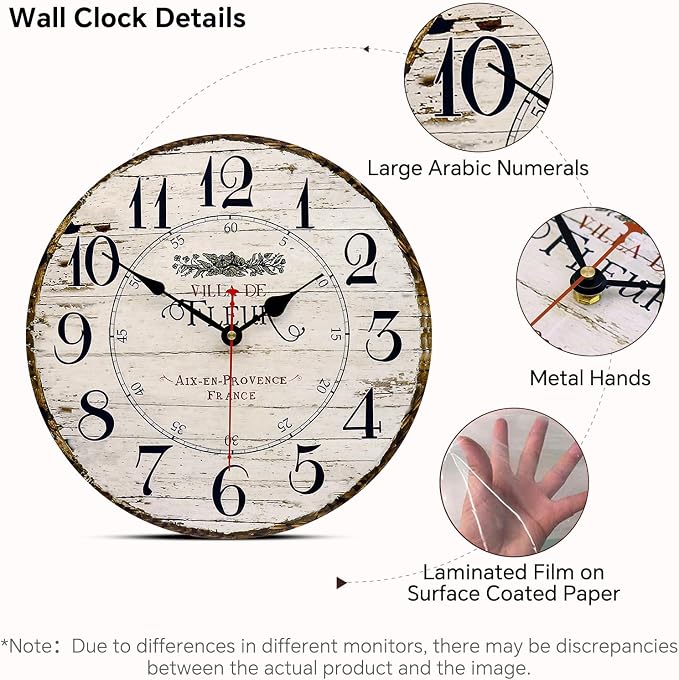 8 Inch Wall Clock Easy to Read Arabic Numerals Wooden Round Wall Clock Silent - Image 2