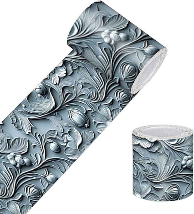 HOMETITUTE Wallpaper Border Peel and Stick Wall Border Ice Blue Fold Texture by HOMETITUTE