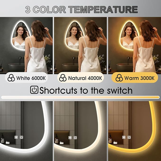 16x24 LED Bathroom Mirror with Lights Irregular, Lighted Bathroom Vanity Mirror - Image 2