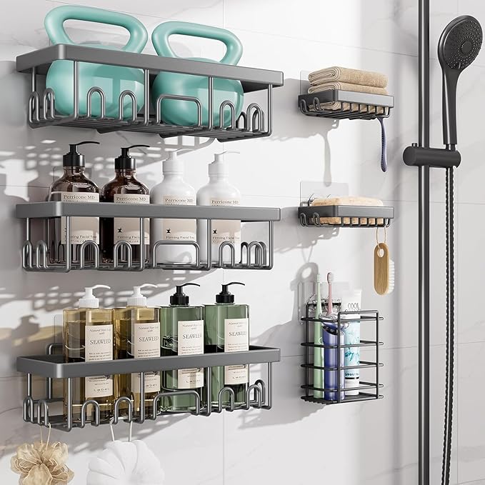 Veken Rustproof & Waterproof Shower Caddy 6-Pack, No Drilling Adhesive Shelves by Veken