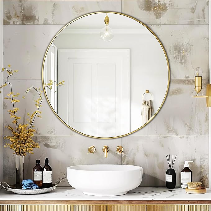 Gold Round Mirror 16 inch, Round Bathroom Mirror, Wall Mirrors - Image 6