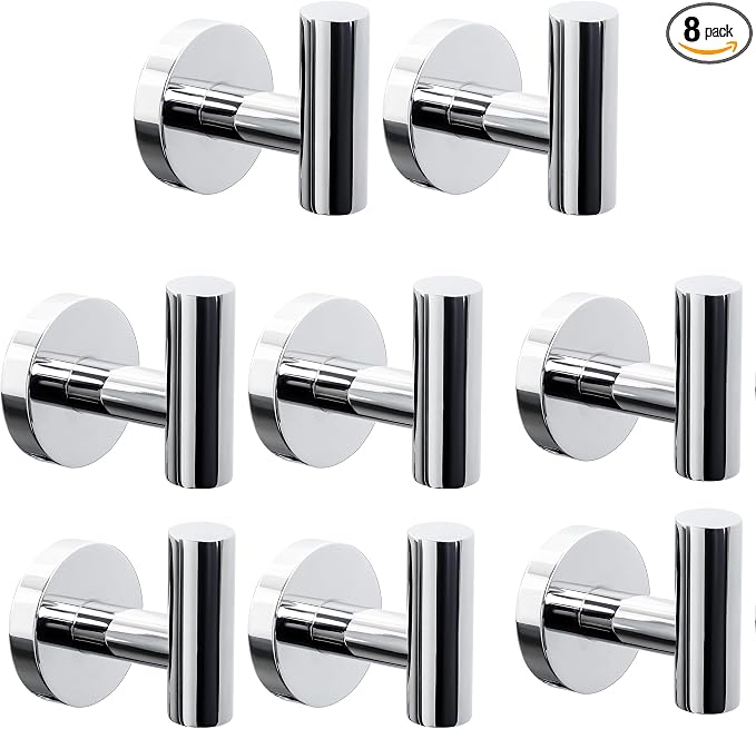 8 Pack Bath Towel Hooks, Wall Mount Towel Holder Chrome Finish Towel Rack by Homagic