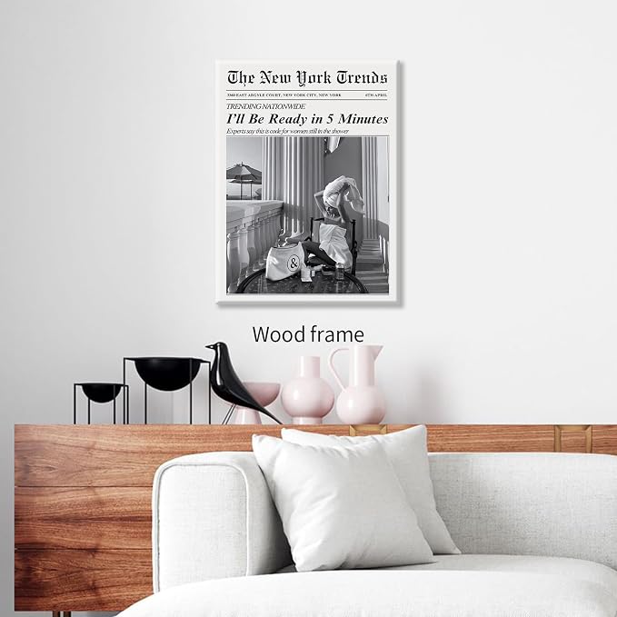 Vintage Newspaper Framed Wall Art Trendy Black and White Aesthetic Posters - Image 3
