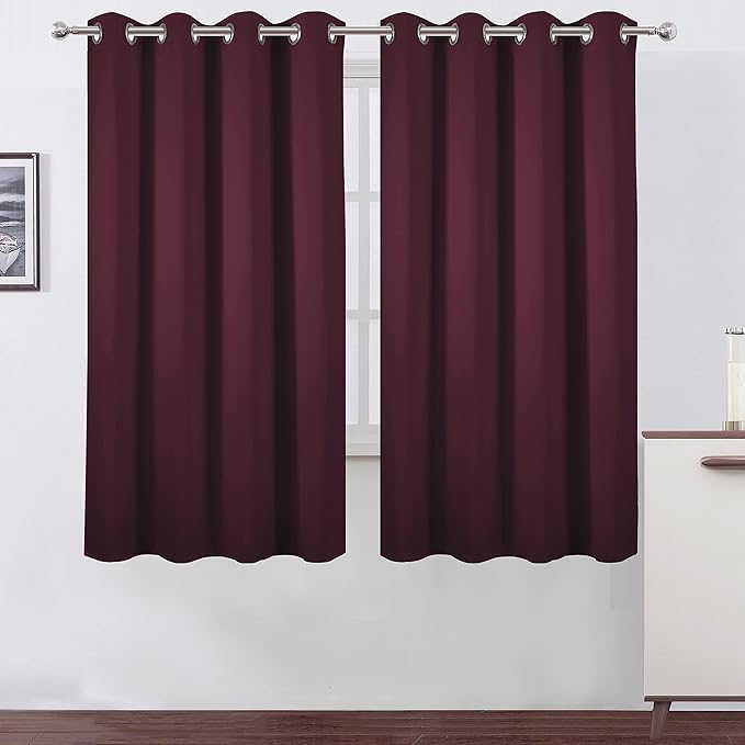 LEMOMO Burgundy Red Blackout Curtains 52 x 63 Inch Length/Set of 2 Curtain by Lemomo