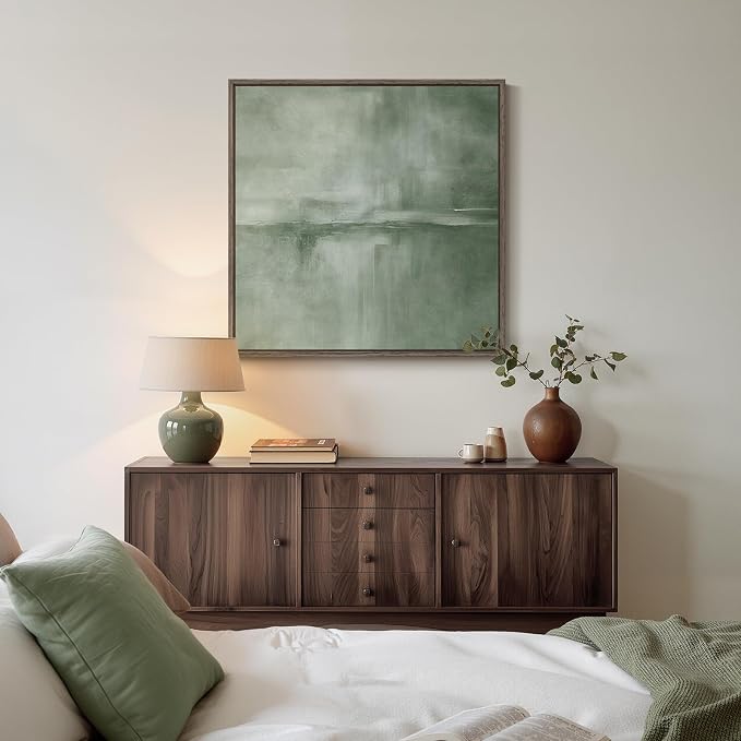 Framed Sage Green Abstract Wall Art, Modern Canvas Prints Artwork - Image 8