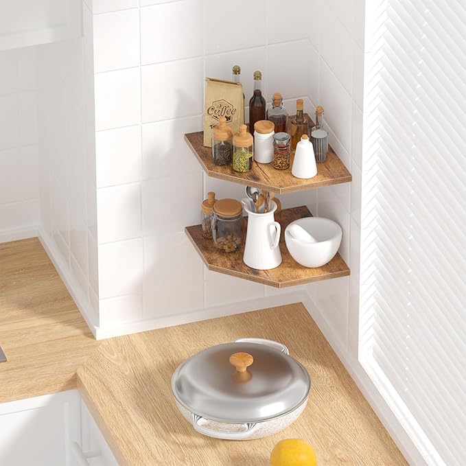 JJL Corner Wall Shelf, 10.4 Inch Wooden Corner Shelves, Wall Mount Corner - Image 4