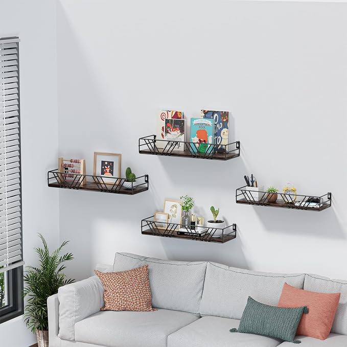 Amaoot Floating Shelves for Wall Set of 4, Different Sizes Mounted Wood - Image 7