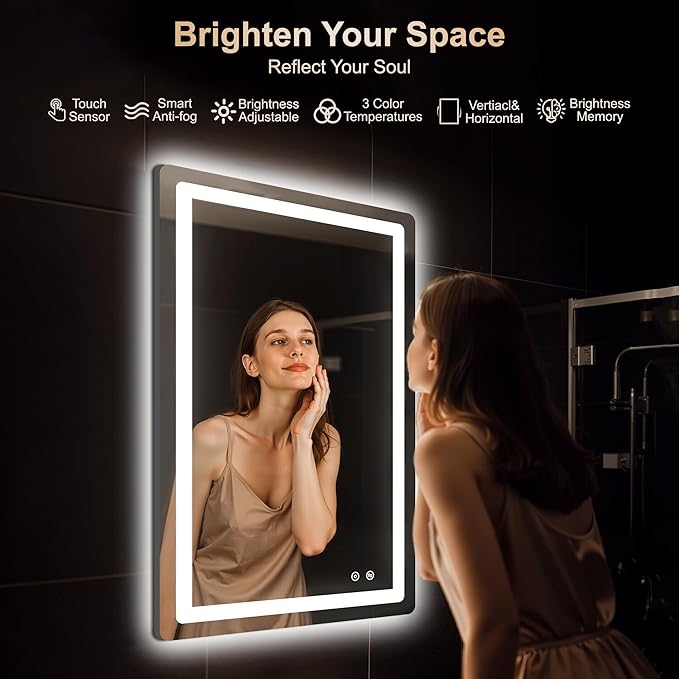 Delma LED Bathroom Mirror with Lights, 36x24 Vanity Mirror - Image 2