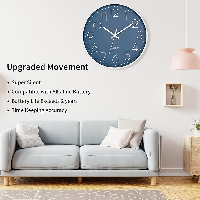 Foxtop 14 Inch Wall Clock Silent Non-Ticking Battery Operated Round Quartz - Image 3