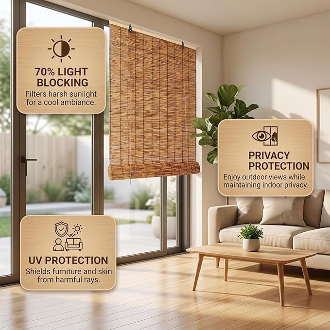 Outdoor Bamboo Roller Blinds, Retro Breathable Reed Shades - Image 6