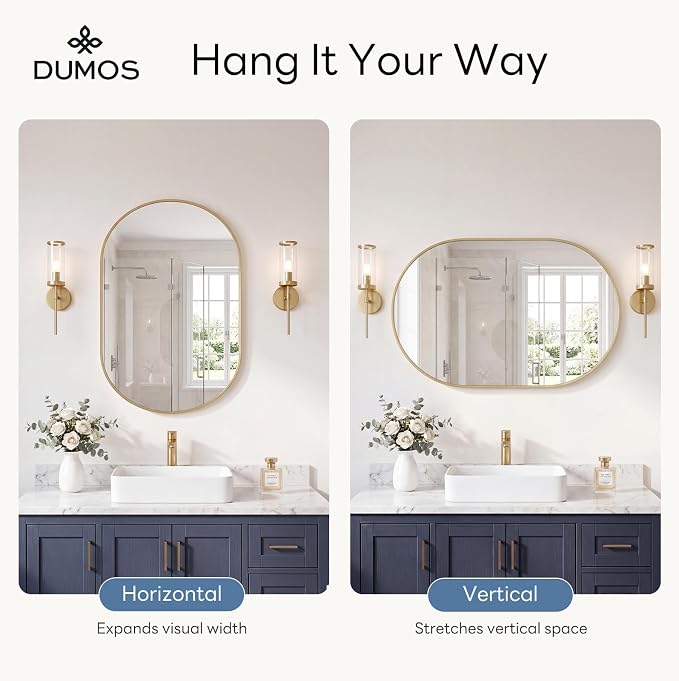 DUMOS 24" x 36" Oval Bathroom Mirror, Tempered Glass, Morden Vanity Mirror - Image 4
