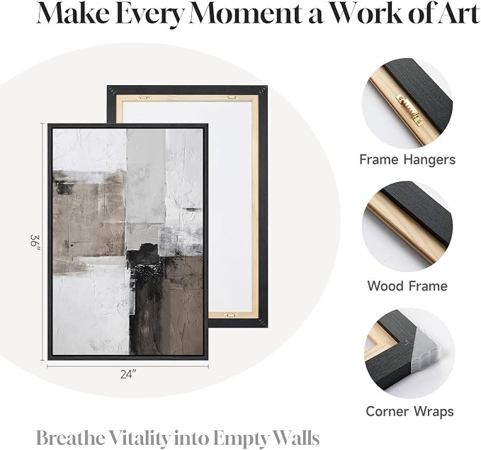 Framed Abstract Black and White Brown Wall Art - Image 6