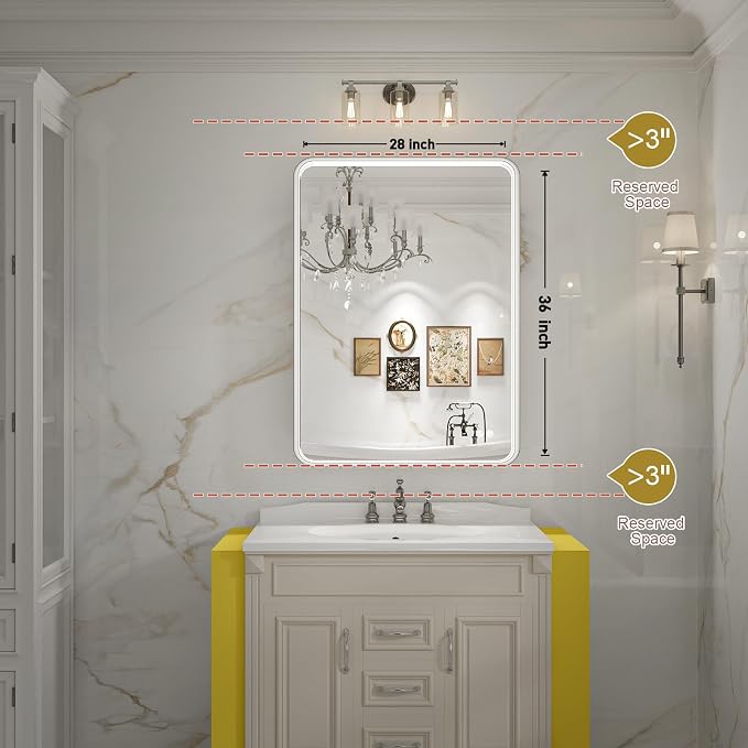 28x36 Inch LED Mirror for Bathroom, Brushed Sliver Metal Frame Lighted Vanity - Image 7