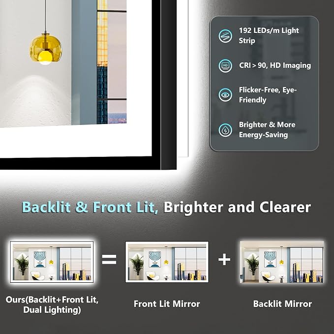 88x38 Black Framed LED Bathroom Mirror - Image 4