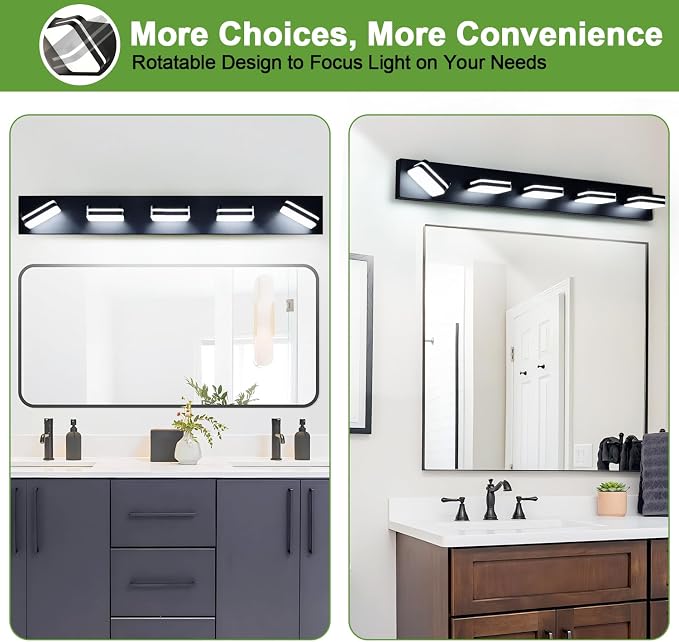 360° Rotate LED Bathroom Vanity Light Fixtures, 2100LM Acrylic Matte Black - Image 7