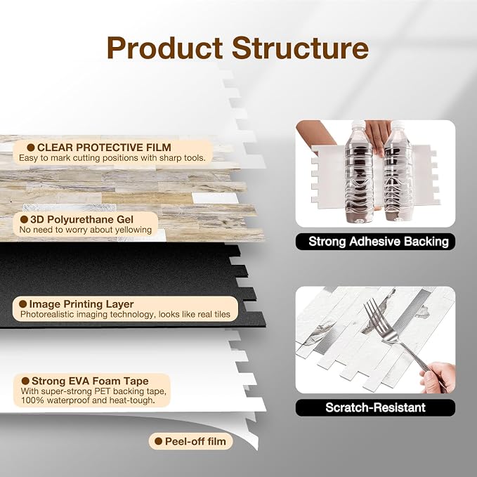 Peel and Stick Backsplash Tile Waterproof Removable PVC Wall Sticker 3D Faux - Image 6