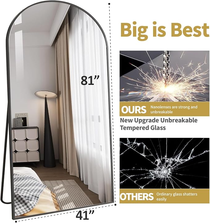 DMWOODFL 81"x41" Black Arched Full Length Mirror - Image 2