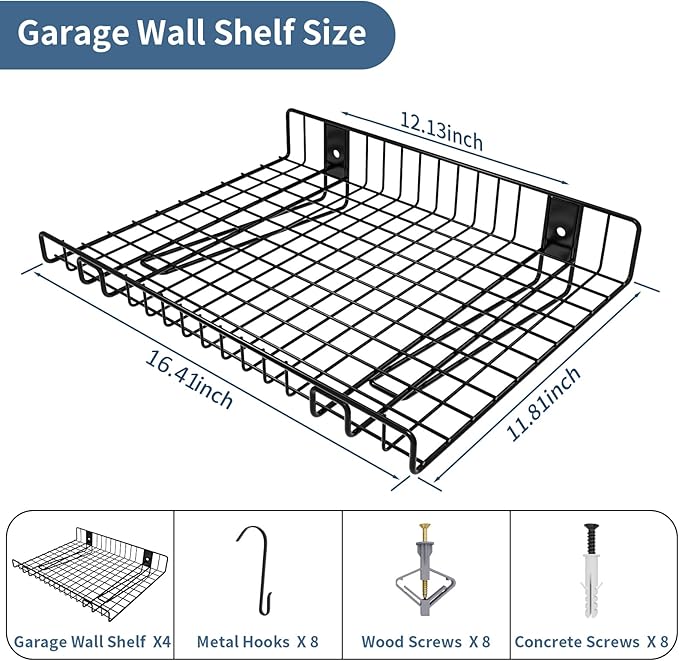 4 Pack Garage Wall Shelf, Wall Mounted Storage Shelves, Heavy Duty Metal Shelves - Image 3