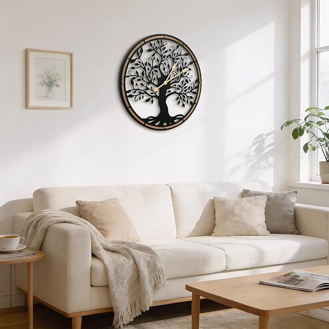 Micasso Farmhouse Large Wall Clock: 24 Inch Rustic Tree of Life Metal - Image 8