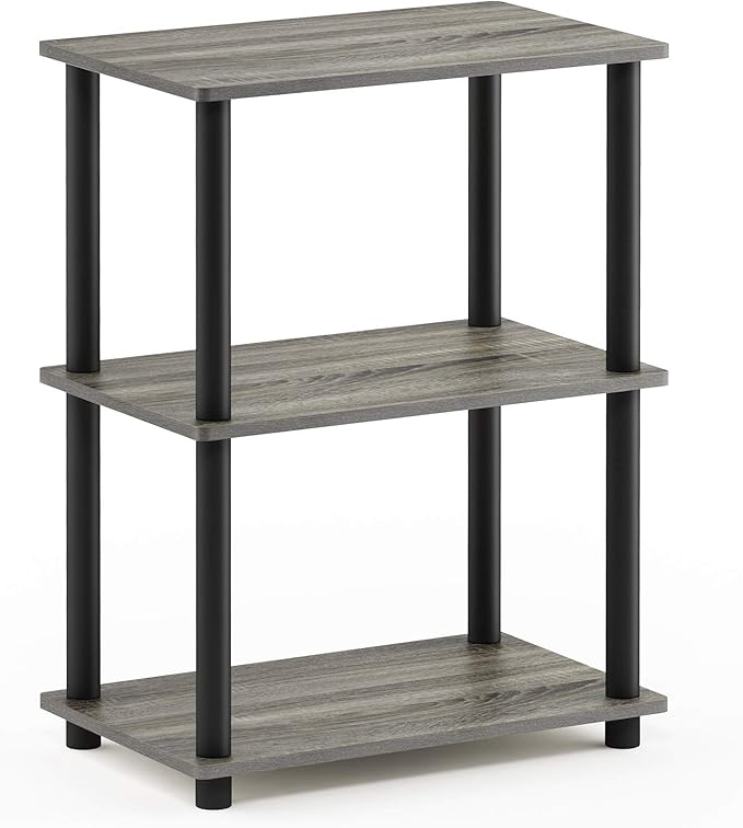 Furinno Turn-N-Tube No Tool 3-Tier Storage Shelf, French Oak Grey/Black - Image 4