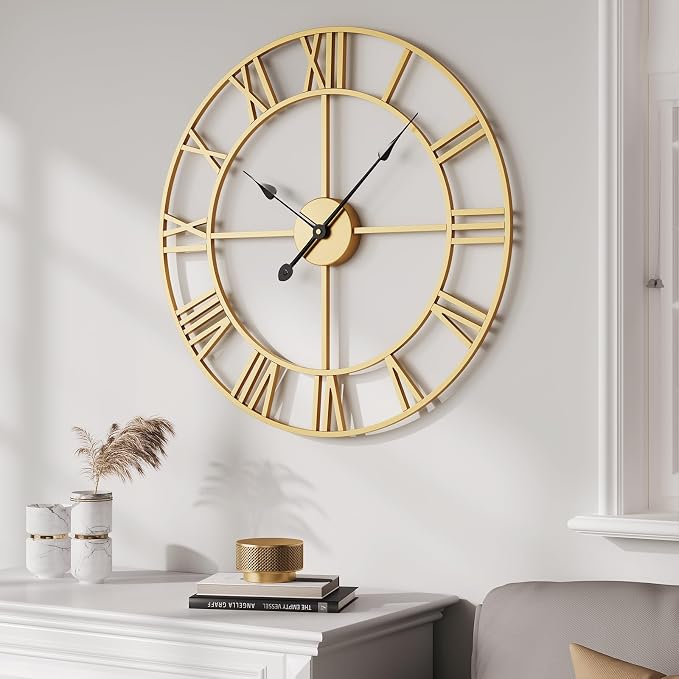Cuspin Wall Clock Large Gold Clocks 20 Inch, Silent Non-Ticking by Cuspin