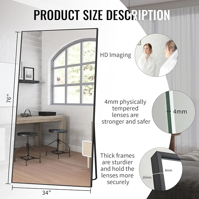 Beauty4U Full Length Mirror 76" x 34", Large Floor Mirror - Image 2