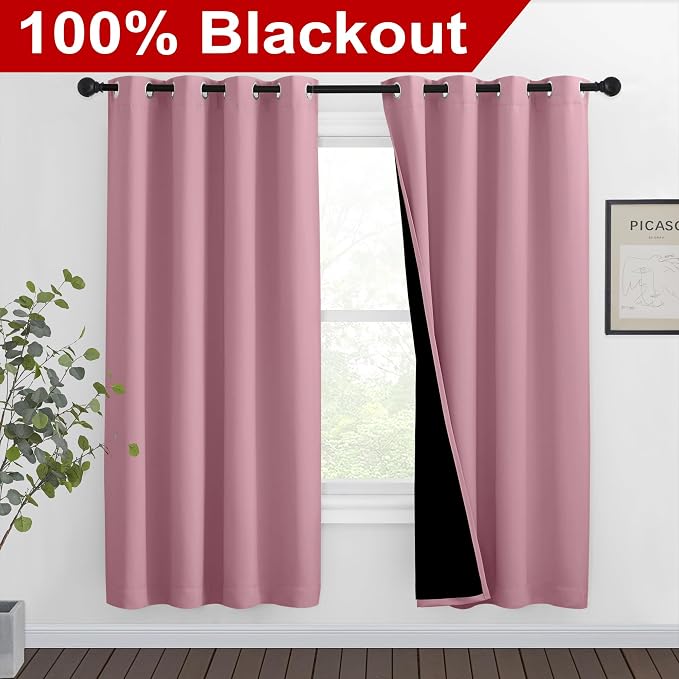 NICETOWN Crystal Pink Full Shade Curtain Panels, Pair of Thermal Insulated & - Image 2