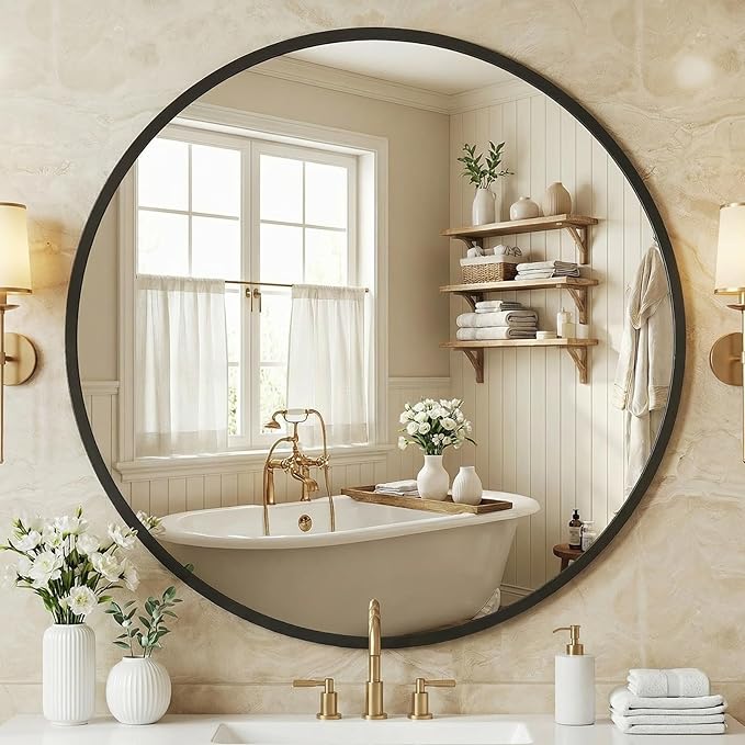 NEWBULIG 36 Inch Round Wall Mirror, Bathroom Mirror by NEWBULIG