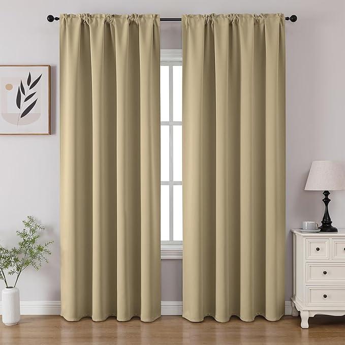 CUCRAF Beige Blackout Curtains 108 inch Length 2 Panels Set, Rod Pocket Room by CUCRAF