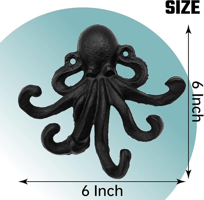 Octopus Cast Iron Wall Hook – Nautical Decorative Key Holder, Coastal Ocean - Image 2