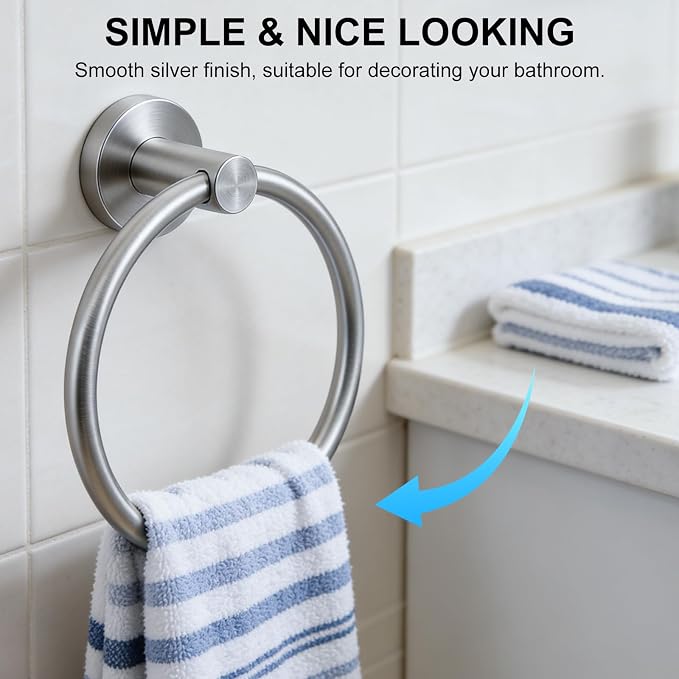 SetSail Towel Holder for Bathroom Wall Silver Towel Ring Stainless Steel Hand - Image 6