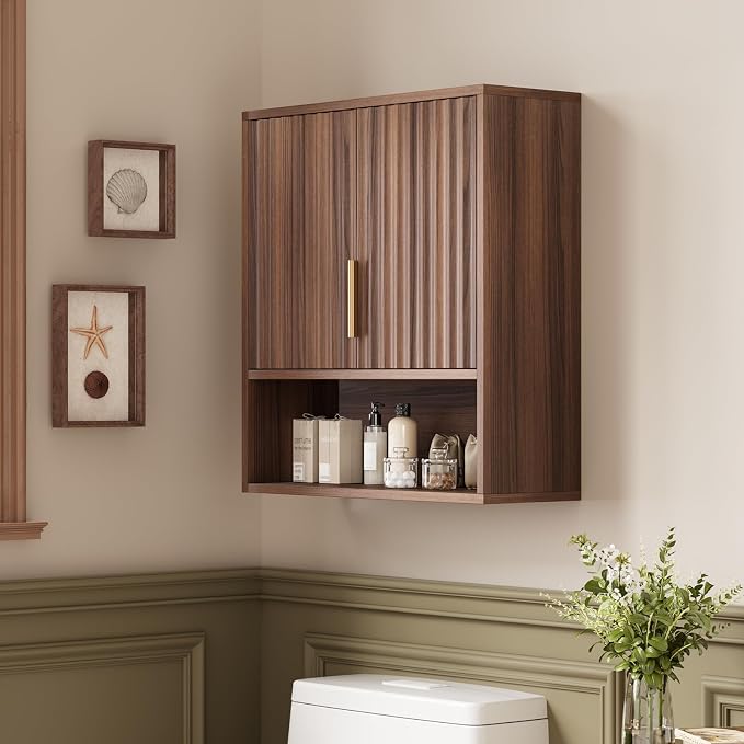 VINGLI Bathroom Wall Cabinet, Walnut Fluted Medicine Cabinet - Image 10