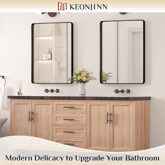 Keonjinn Black Bathroom Mirror for Over Sink, 24 x 32 Inch Matte Black Vanity - Image 2