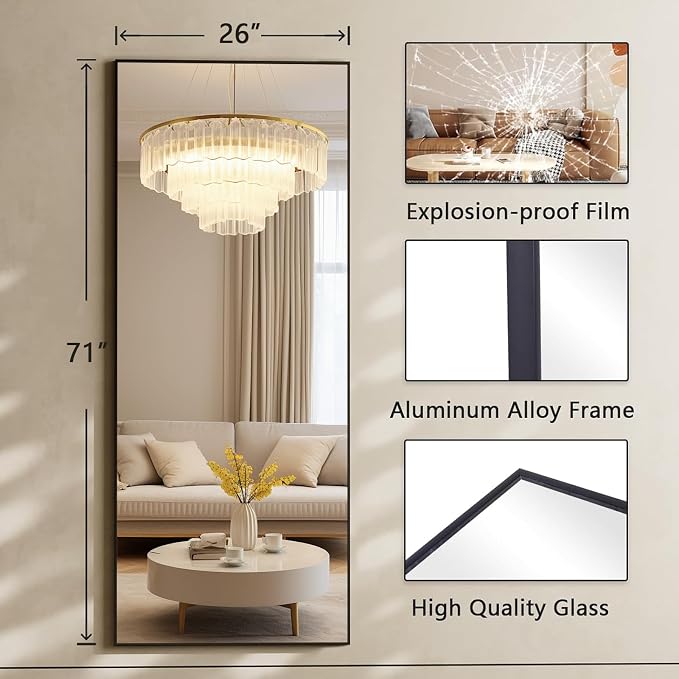 Koonmi 71"x26" Floor Mirror Full Length, Bedroom Floor Body Mirror - Image 7